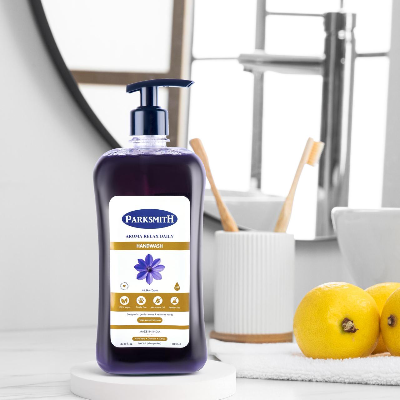 Parksmith Aroma Relax Daily Handwash with Aloe Vera, Glycerin & Citrus - 1 Litre Super Saver Pack
