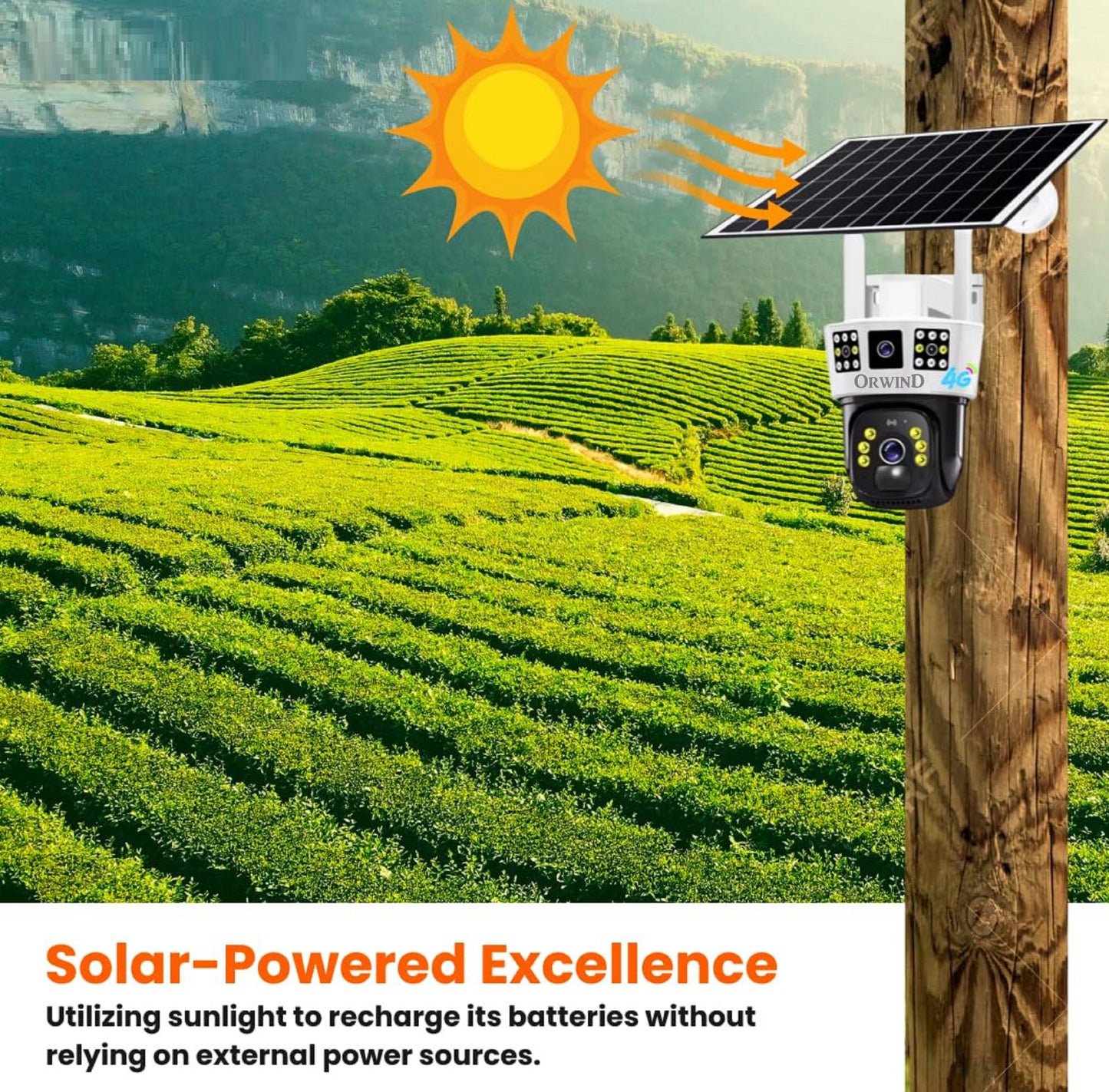 Orwind O1205 4G GSM + Wi-FI Supported Agriculture Farm Solar CCTV Camera