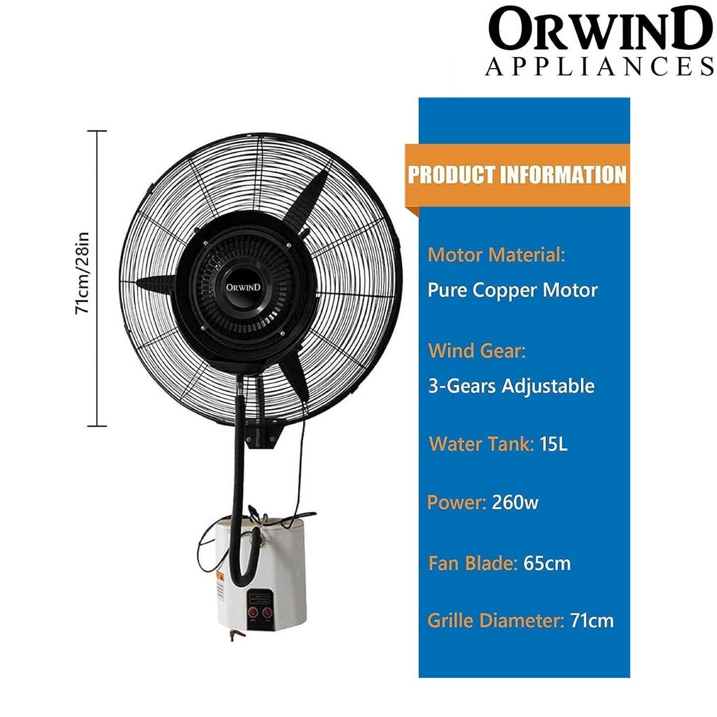 Orwind MS1003 Wall Misting Fogger Mist Fan