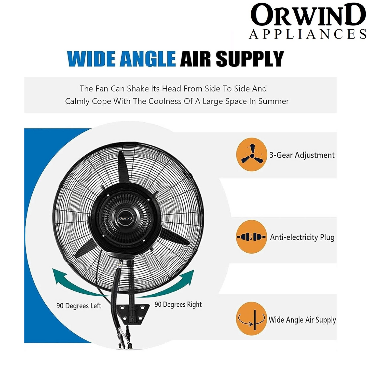 Orwind MS1003 Wall Misting Fogger Mist Fan