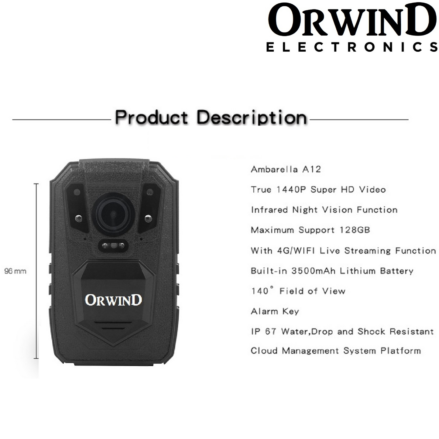 Orwind GPS Wi-Fi Body Worn Camera - 64GB