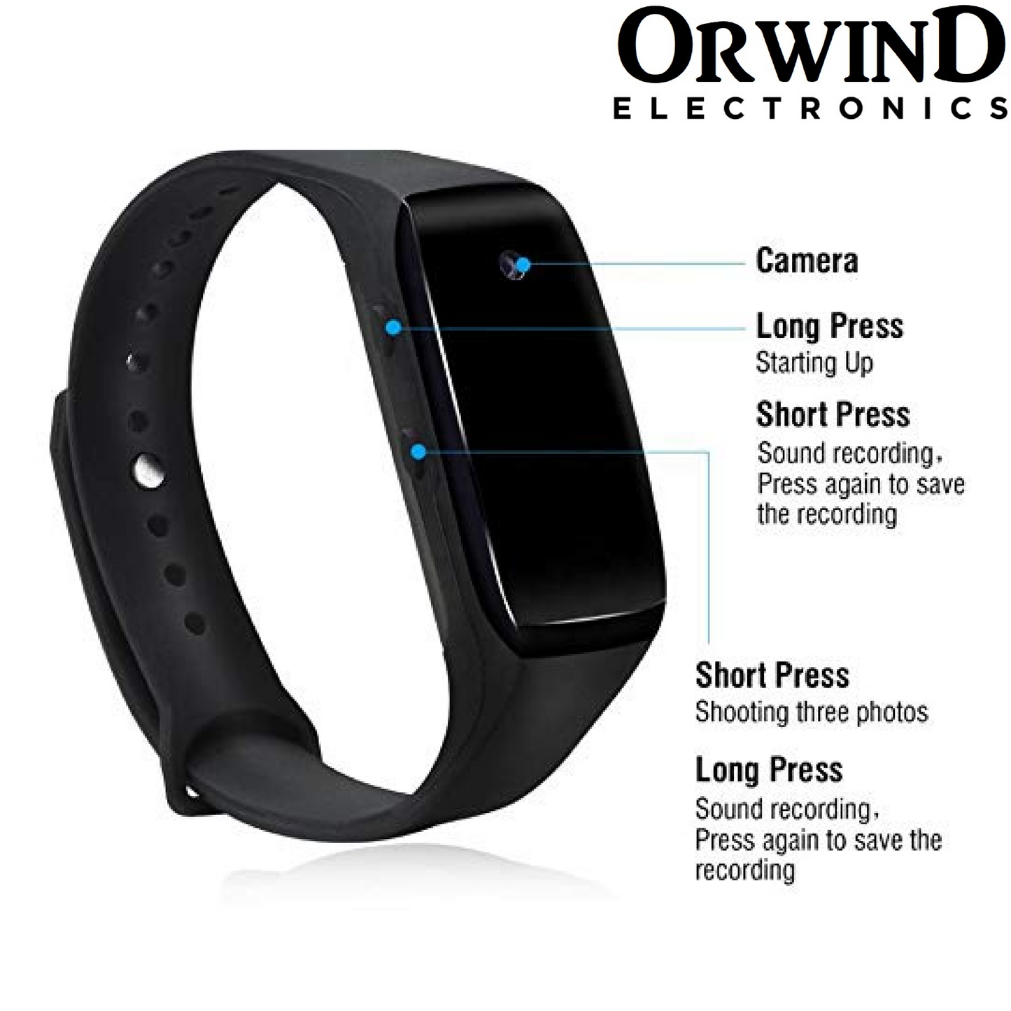 Orwind O2405 Wrist Band Micro Personal Security Camera - Matte Black