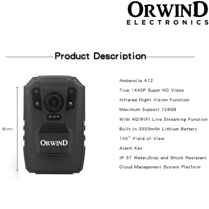 Orwind GPS Wi-Fi Body Worn Camera - 64GB